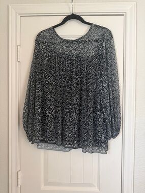 Max Studio Black & White Printed Peasant Blouse